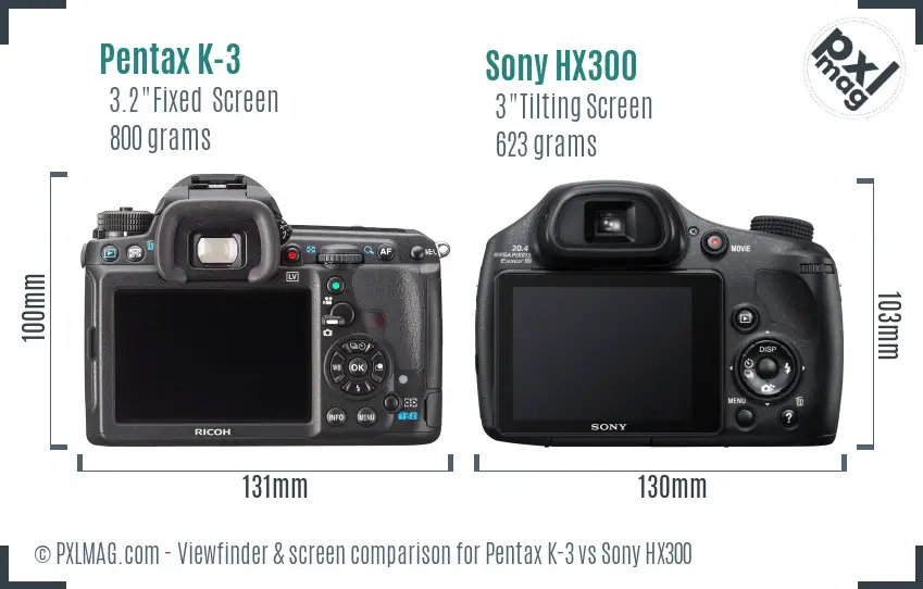 Pentax K-3 vs Sony HX300 Screen and Viewfinder comparison