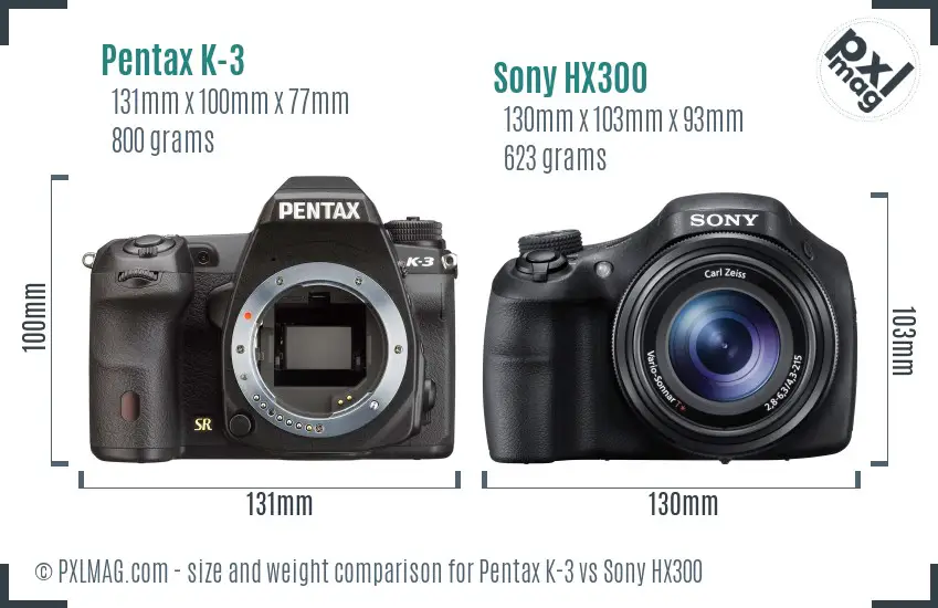 Pentax K-3 vs Sony HX300 size comparison