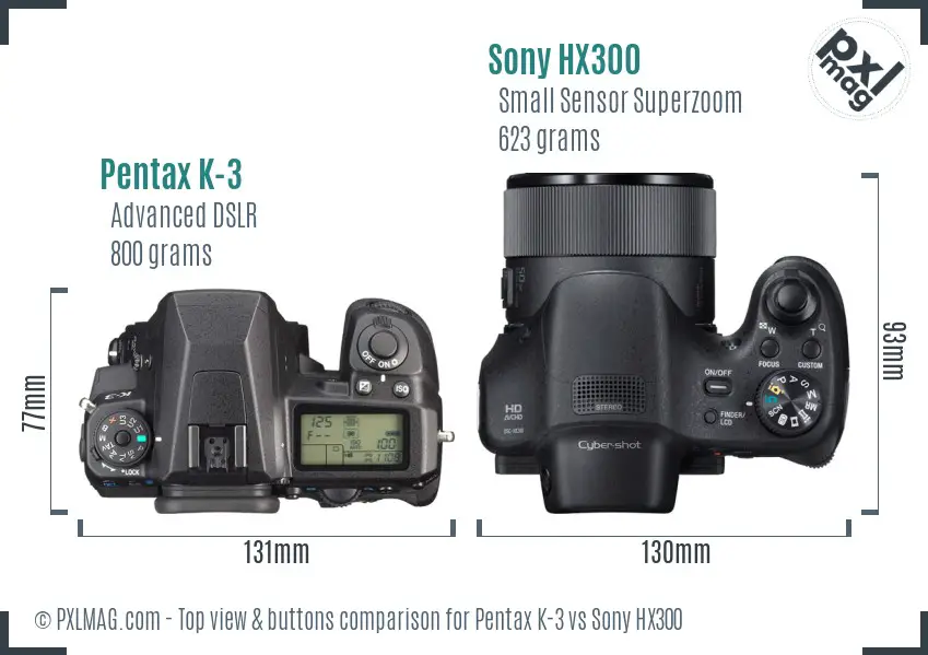 Pentax K-3 vs Sony HX300 top view buttons comparison