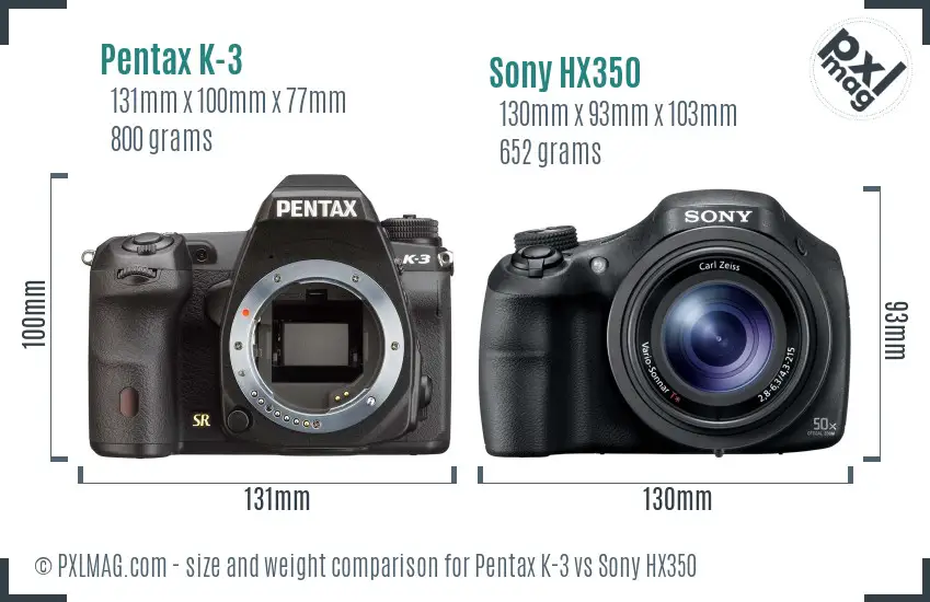 Pentax K-3 vs Sony HX350 size comparison
