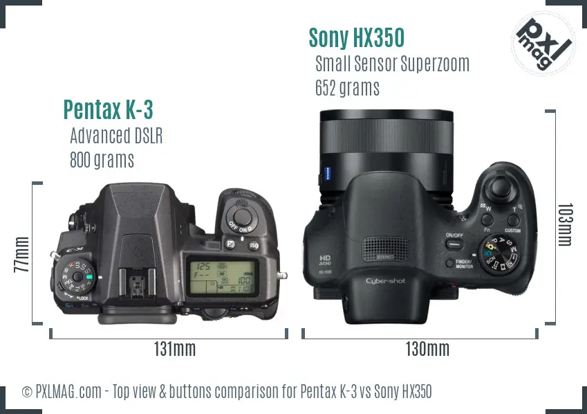 Pentax K-3 vs Sony HX350 top view buttons comparison
