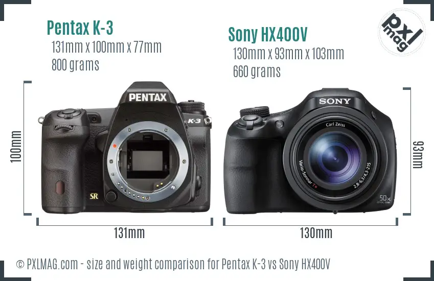 Pentax K-3 vs Sony HX400V size comparison