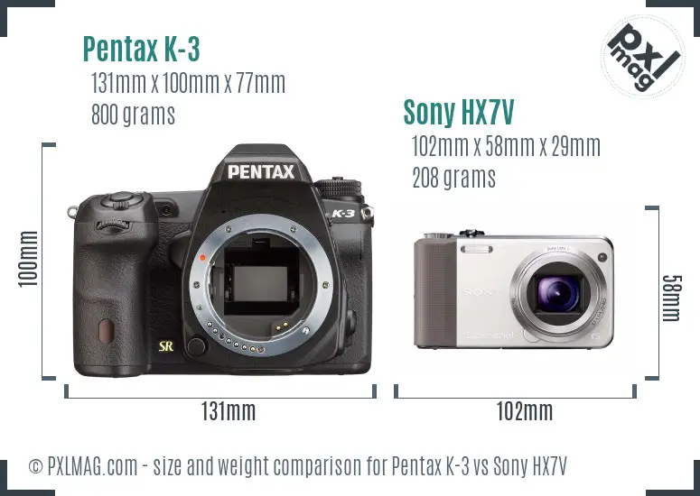 Pentax K-3 vs Sony HX7V size comparison