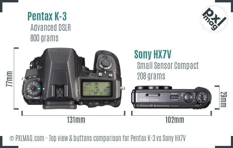 Pentax K-3 vs Sony HX7V top view buttons comparison