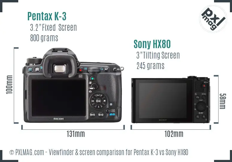 Pentax K-3 vs Sony HX80 Screen and Viewfinder comparison