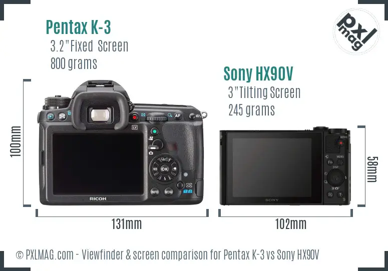 Pentax K-3 vs Sony HX90V Screen and Viewfinder comparison