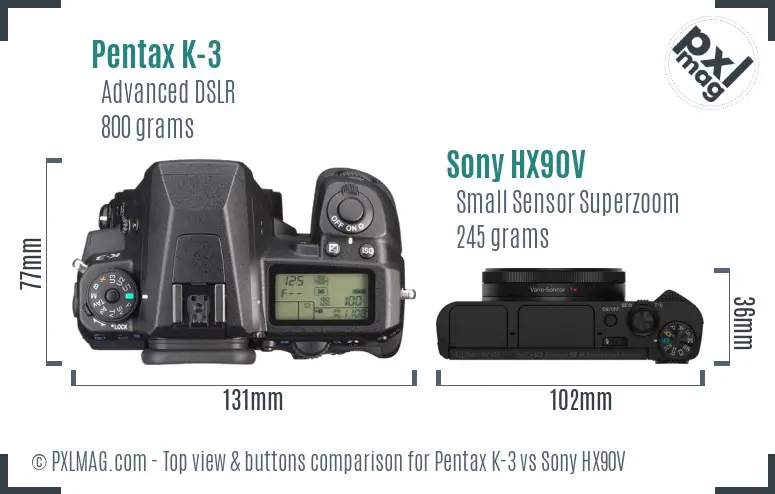 Pentax K-3 vs Sony HX90V top view buttons comparison