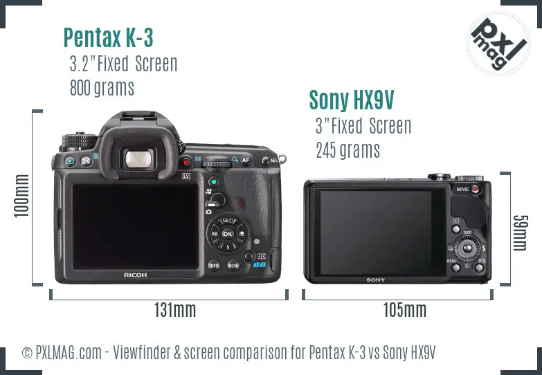 Pentax K-3 vs Sony HX9V Screen and Viewfinder comparison