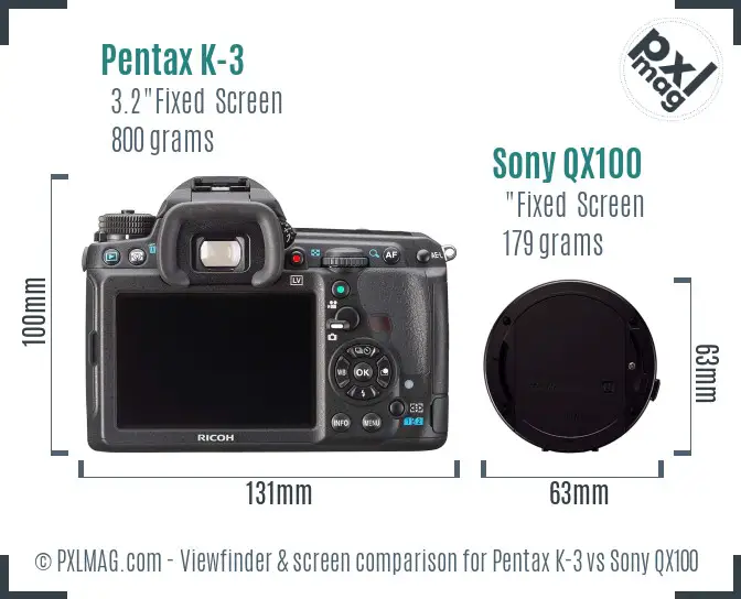 Pentax K-3 vs Sony QX100 Screen and Viewfinder comparison Pentax K-3 vs Sony QX100 Screen and Viewfinder comparison