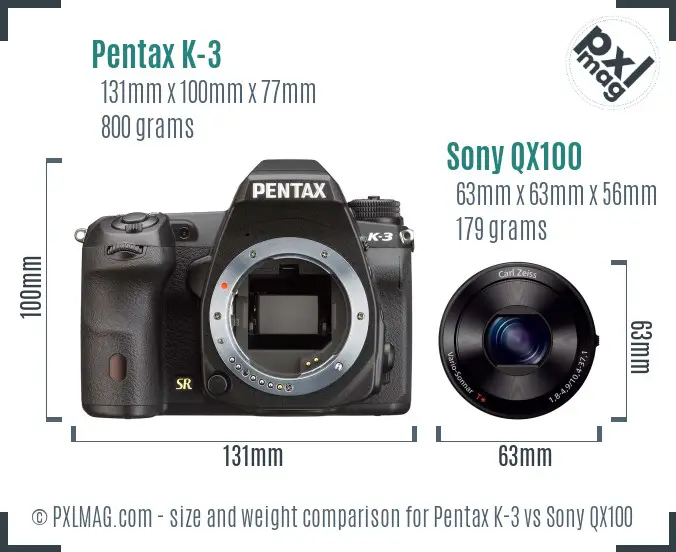 Pentax K-3 vs Sony QX100 size comparison Pentax K-3 vs Sony QX100 size comparison