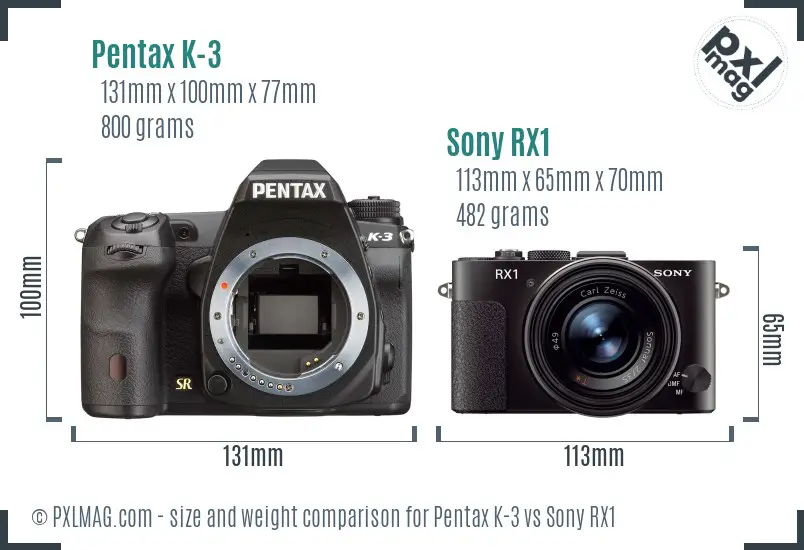 Pentax K-3 vs Sony RX1 size comparison