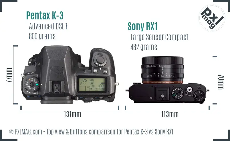 Pentax K-3 vs Sony RX1 top view buttons comparison