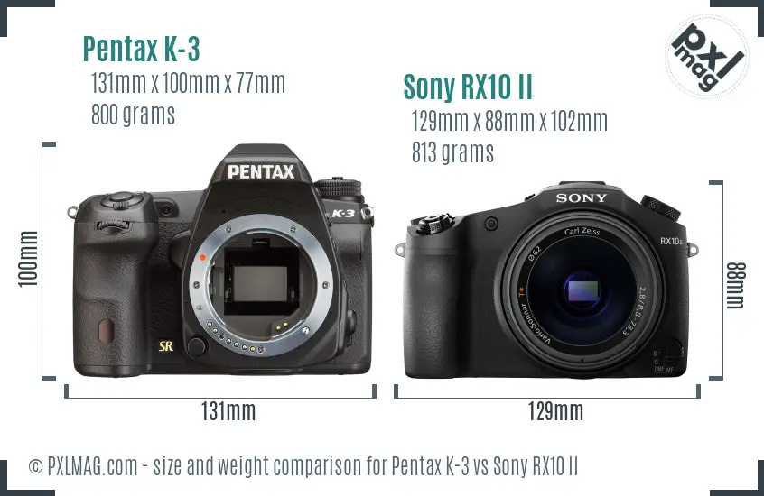 Pentax K-3 vs Sony RX10 II size comparison
