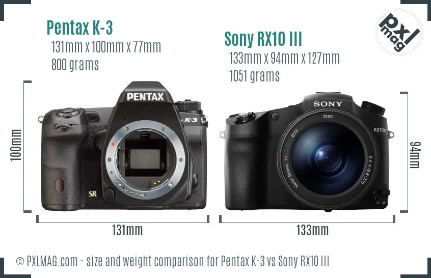 Pentax K-3 vs Sony RX10 III size comparison
