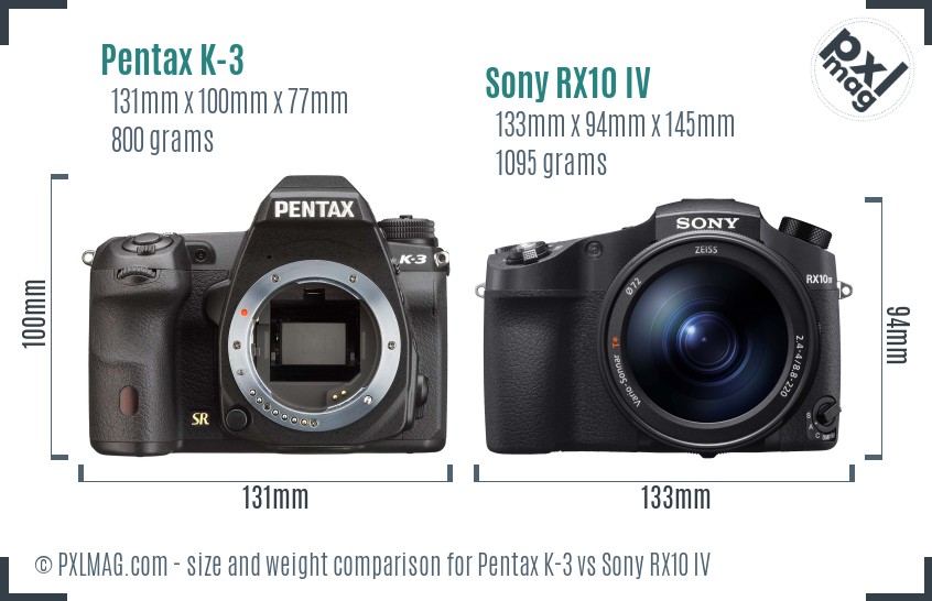 Pentax K-3 vs Sony RX10 IV size comparison