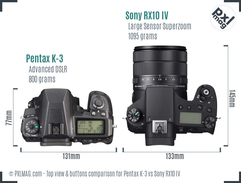 Pentax K-3 vs Sony RX10 IV top view buttons comparison