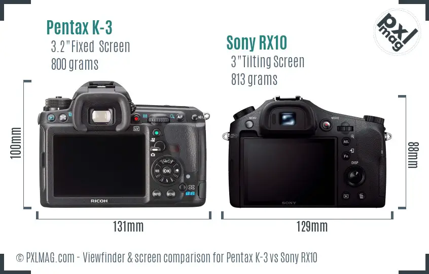 Pentax K-3 vs Sony RX10 Screen and Viewfinder comparison