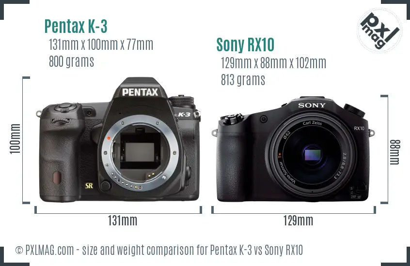 Pentax K-3 vs Sony RX10 size comparison