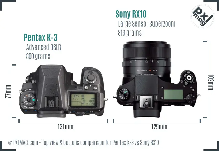 Pentax K-3 vs Sony RX10 top view buttons comparison