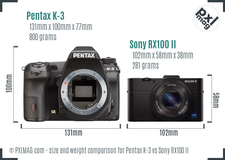 Pentax K-3 vs Sony RX100 II size comparison