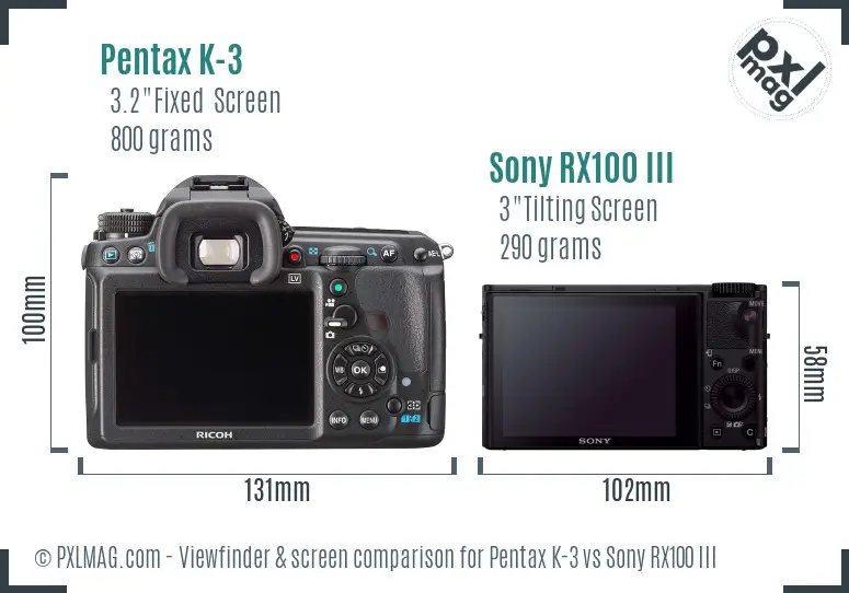 Pentax K-3 vs Sony RX100 III Screen and Viewfinder comparison Pentax K-3 vs Sony RX100 III Screen and Viewfinder comparison