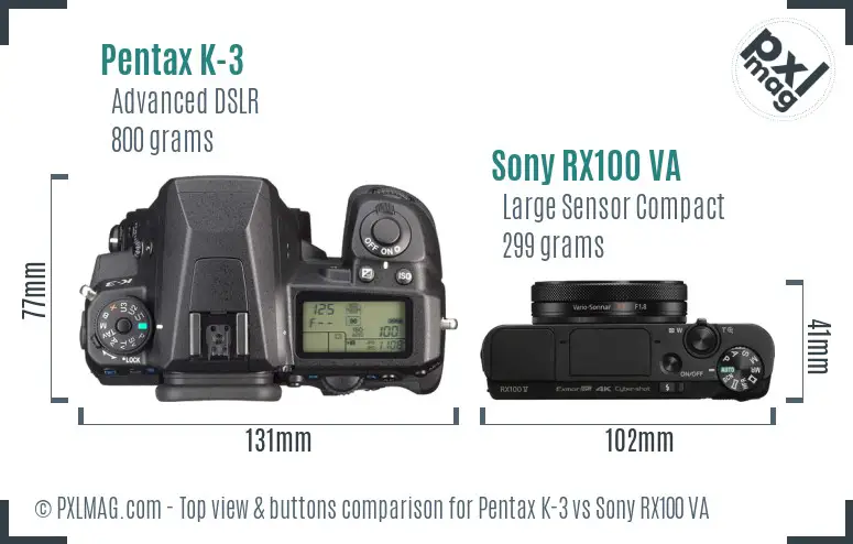 Pentax K-3 vs Sony RX100 VA top view buttons comparison