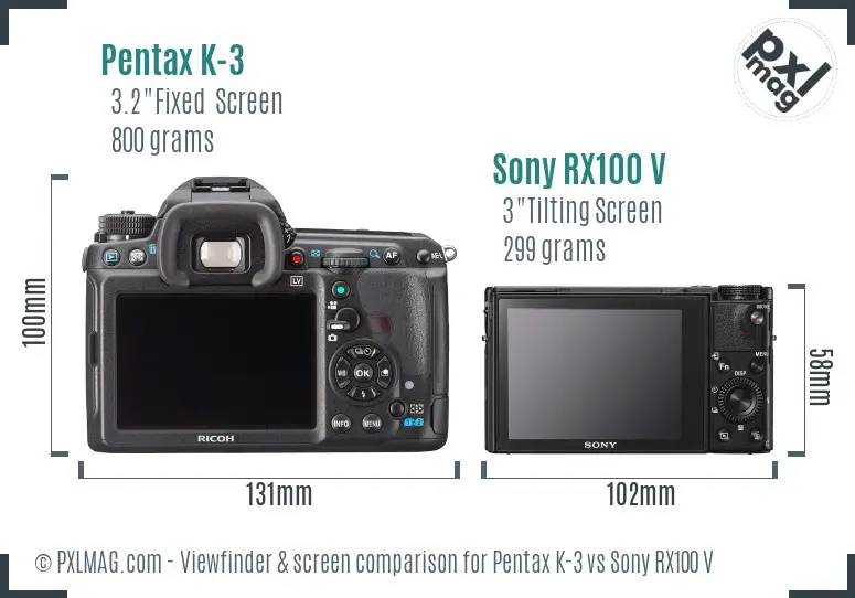 Pentax K-3 vs Sony RX100 V Screen and Viewfinder comparison