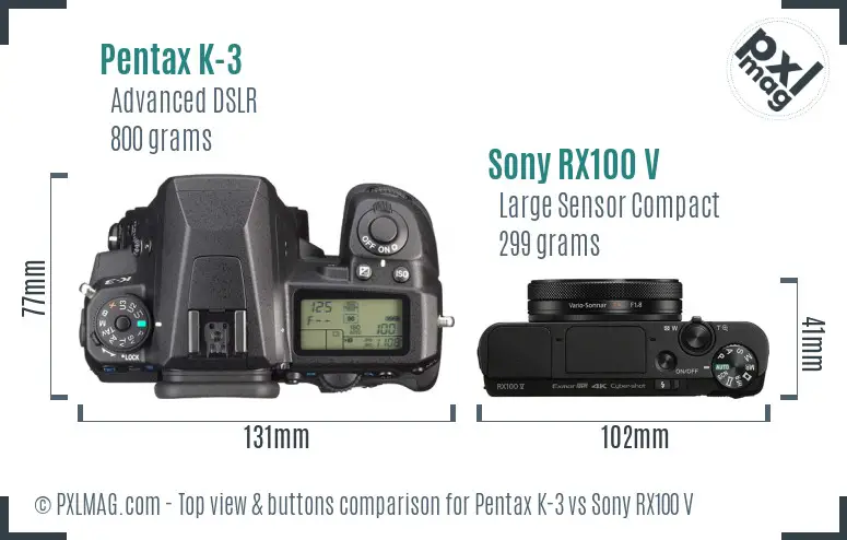 Pentax K-3 vs Sony RX100 V top view buttons comparison