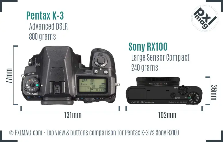 Pentax K-3 vs Sony RX100 top view buttons comparison