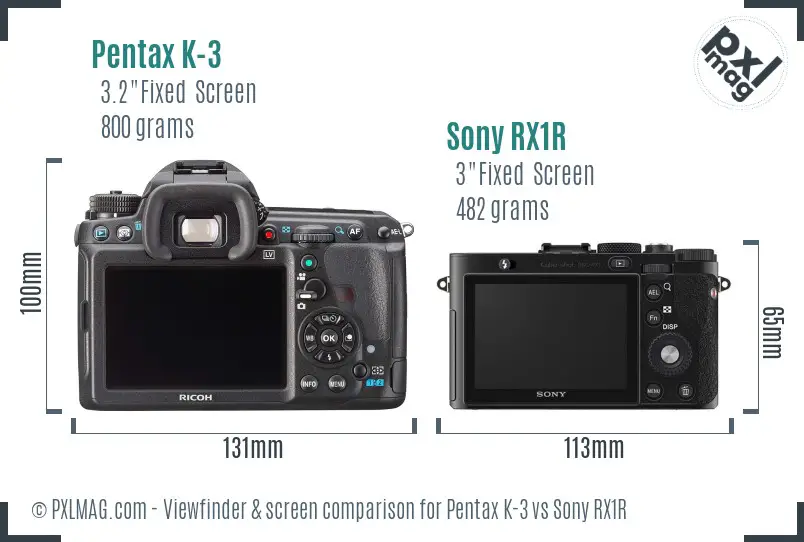 Pentax K-3 vs Sony RX1R Screen and Viewfinder comparison