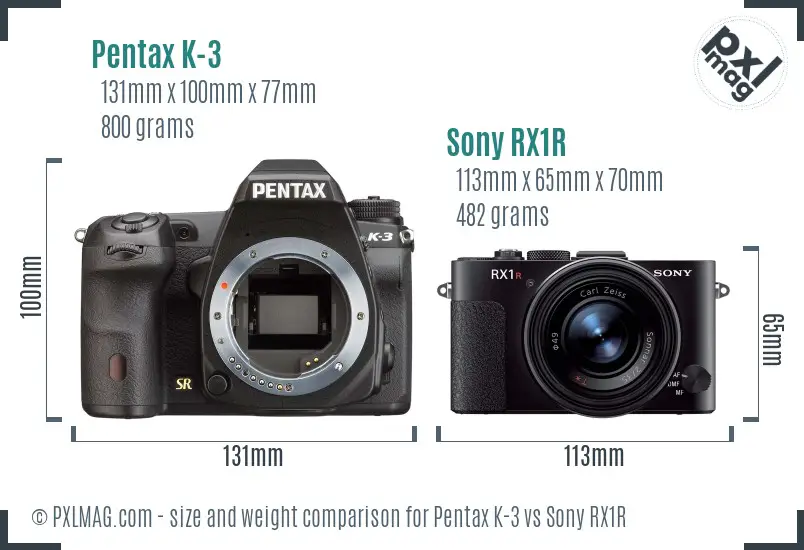 Pentax K-3 vs Sony RX1R size comparison