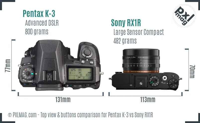 Pentax K-3 vs Sony RX1R top view buttons comparison