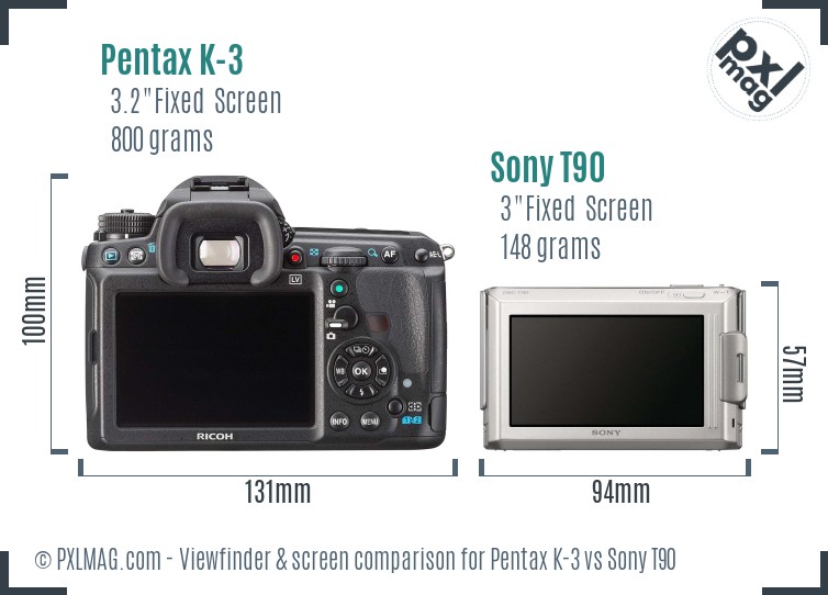 Pentax K-3 vs Sony T90 Screen and Viewfinder comparison