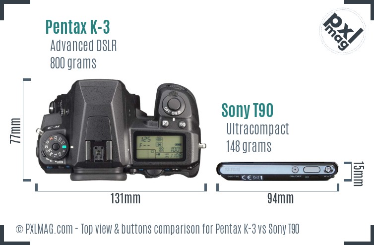 Pentax K-3 vs Sony T90 top view buttons comparison