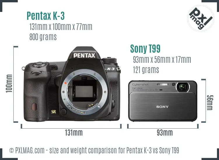 Pentax K-3 vs Sony T99 size comparison