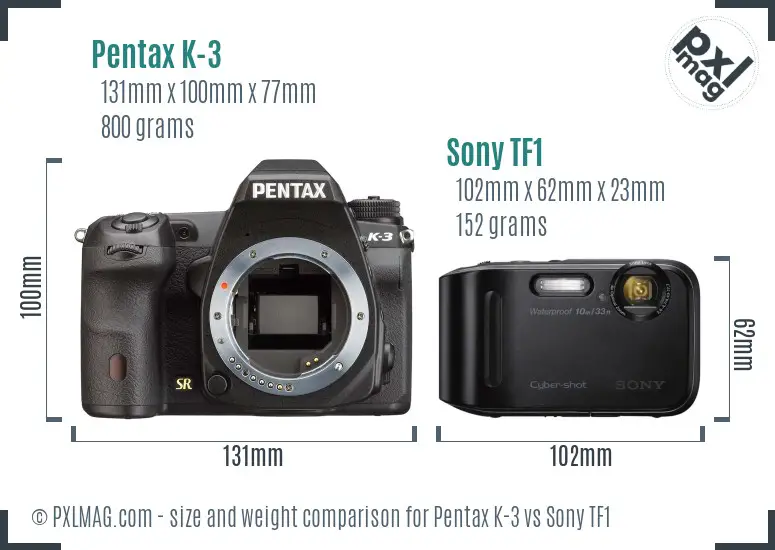 Pentax K-3 vs Sony TF1 size comparison