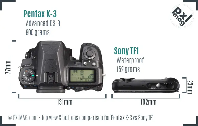 Pentax K-3 vs Sony TF1 top view buttons comparison