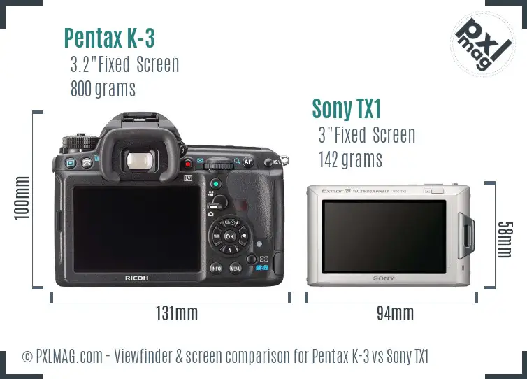 Pentax K-3 vs Sony TX1 Screen and Viewfinder comparison Pentax K-3 vs Sony TX1 Screen and Viewfinder comparison