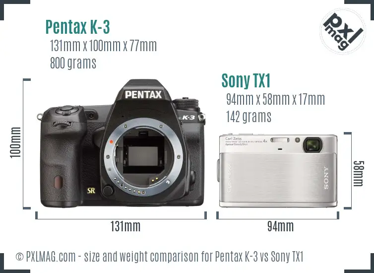 Pentax K-3 vs Sony TX1 size comparison Pentax K-3 vs Sony TX1 size comparison