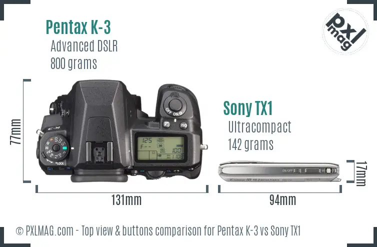 Pentax K-3 vs Sony TX1 top view buttons comparison Pentax K-3 vs Sony TX1 top view buttons comparison