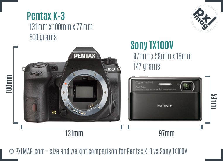 Pentax K-3 vs Sony TX100V size comparison Pentax K-3 vs Sony TX100V size comparison