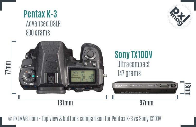 Pentax K-3 vs Sony TX100V top view buttons comparison