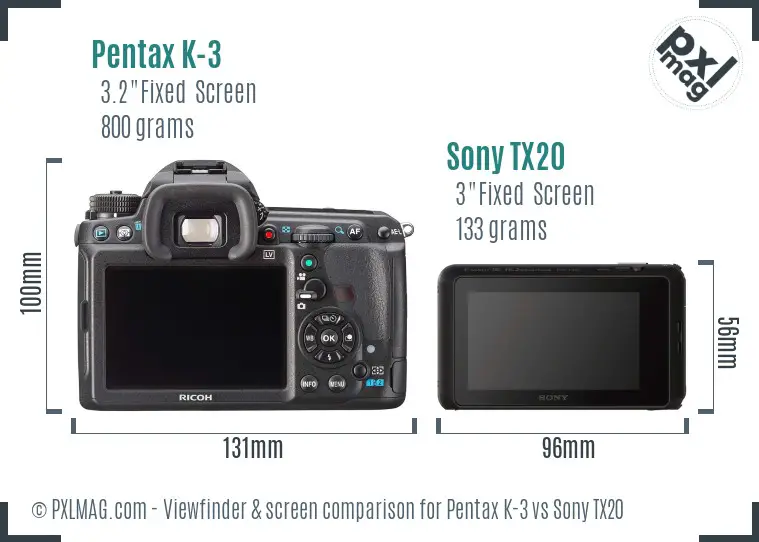Pentax K-3 vs Sony TX20 Screen and Viewfinder comparison