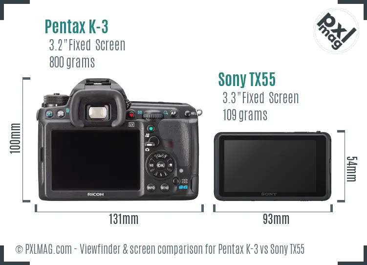 Pentax K-3 vs Sony TX55 Screen and Viewfinder comparison