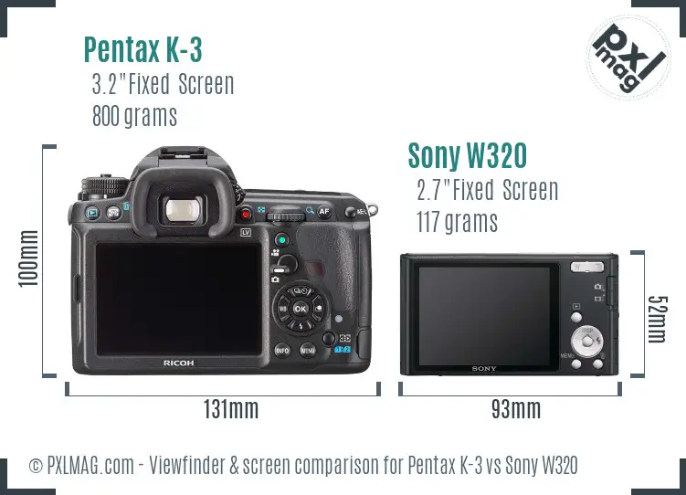 Pentax K-3 vs Sony W320 Screen and Viewfinder comparison Pentax K-3 vs Sony W320 Screen and Viewfinder comparison