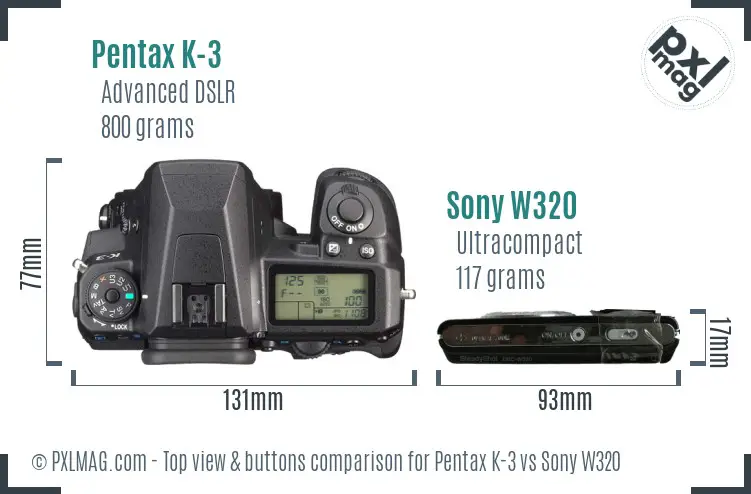 Pentax K-3 vs Sony W320 top view buttons comparison Pentax K-3 vs Sony W320 top view buttons comparison