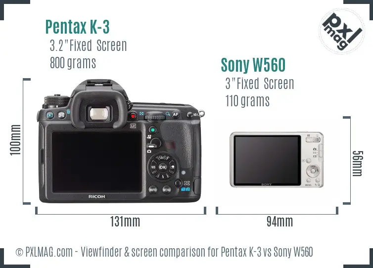 Pentax K-3 vs Sony W560 Screen and Viewfinder comparison
