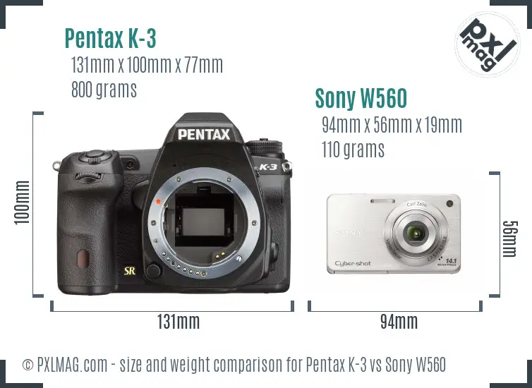 Pentax K-3 vs Sony W560 size comparison
