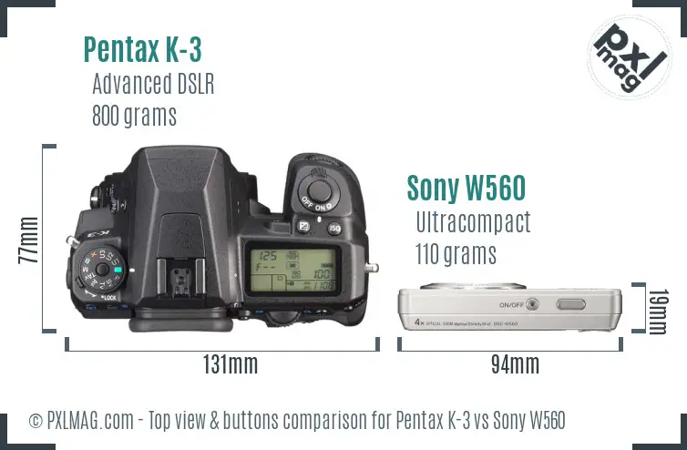 Pentax K-3 vs Sony W560 top view buttons comparison