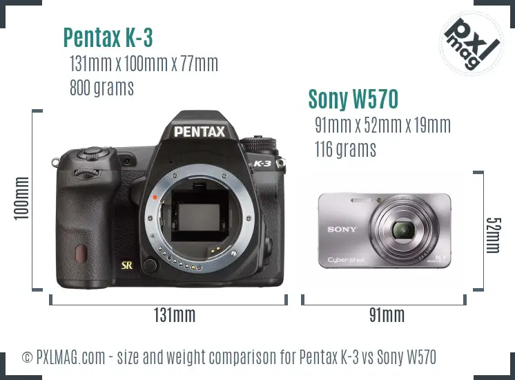 Pentax K-3 vs Sony W570 size comparison